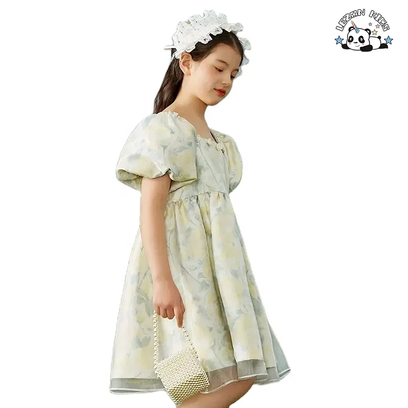 High Quality Flower Puff Sleeve Floral Girls Dresses 2-12 Children Clothing Princess Dress For Girl - Product Image