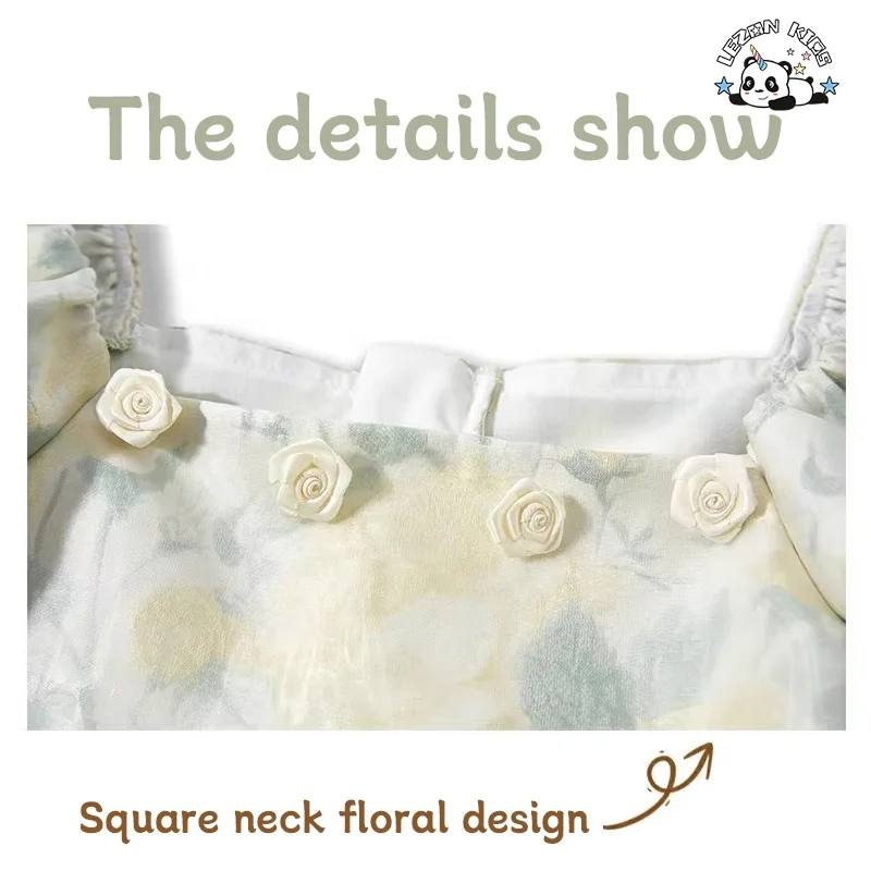 High Quality Flower Puff Sleeve Floral Girls Dresses 2-12 Children Clothing Princess Dress For Girl - Product Image