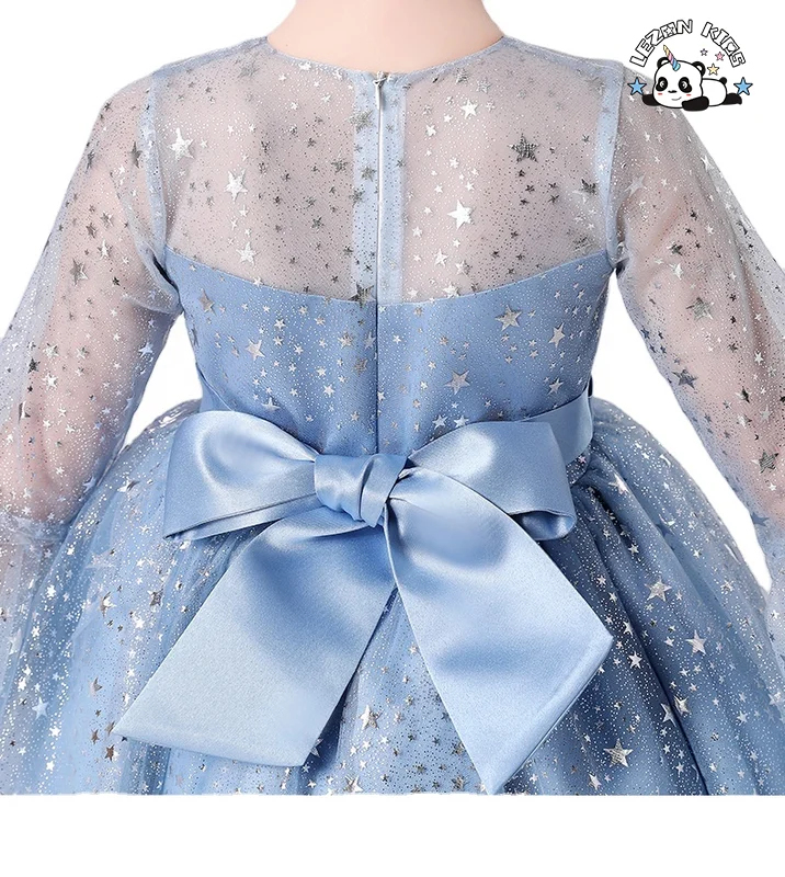 High Quality Kids Fashion Flare Sleeves Flower Girl Dress Sequined Trailer Dress for Wedding Birthday Party - Product Image