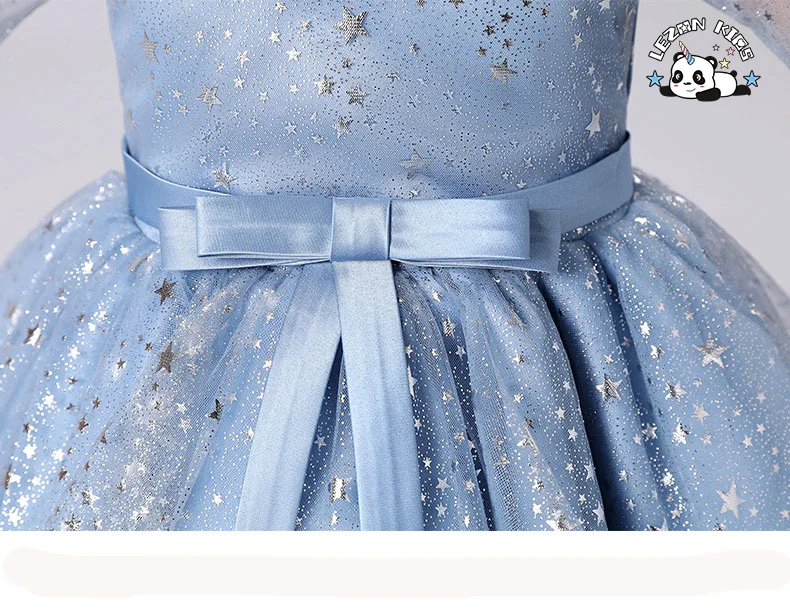 High Quality Kids Fashion Flare Sleeves Flower Girl Dress Sequined Trailer Dress for Wedding Birthday Party - Product Image
