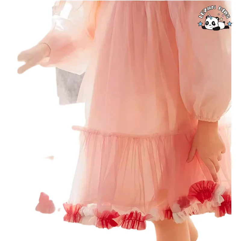 High Quality Kids Sequins Princess Long Sleeve Flower Ball Gown Tulle Dress for 2-12T Kids - Product Image