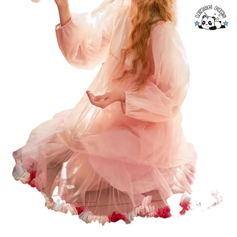 High Quality Kids Sequins Princess Long Sleeve Flower Ball Gown Tulle Dress for 2-12T Kids - Product Image