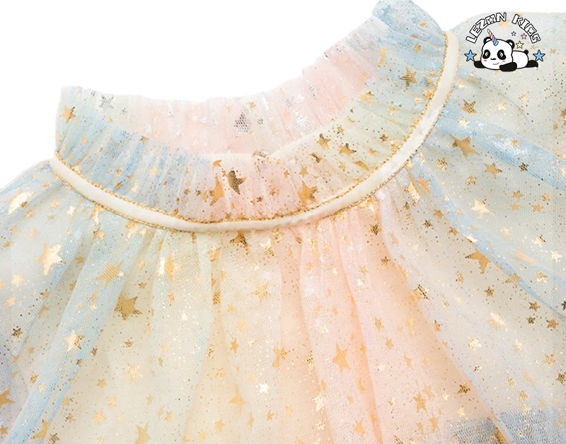 High Quality One-Piece Princess Tutu Dress Girls Foil Printed Stars Casual Vintage Layered Ball Gown Sequined for Parties - Product Image