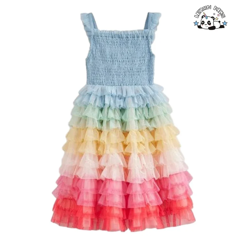 High Quality Sleeveless Layered Princess Dress Birthday Dress Girls Tulle Dresses for Summer