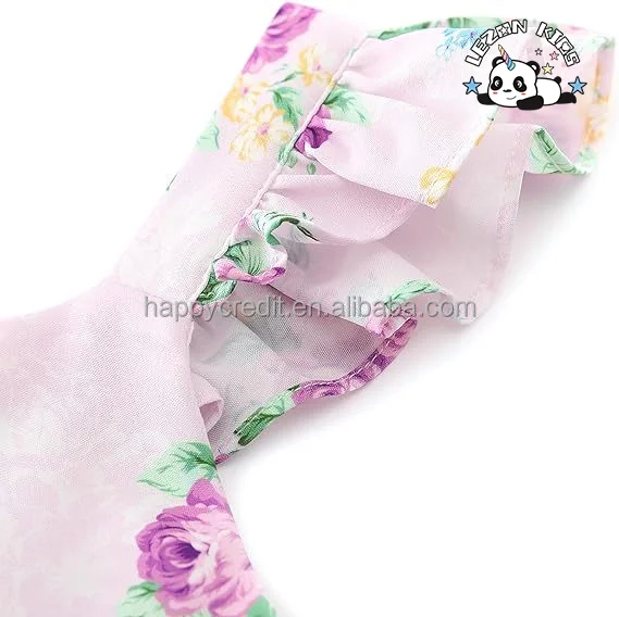 High Quality Summer Floral Ruffle Flutter Sleeve Casual Tie Back Party girls Sundresses - Product Image