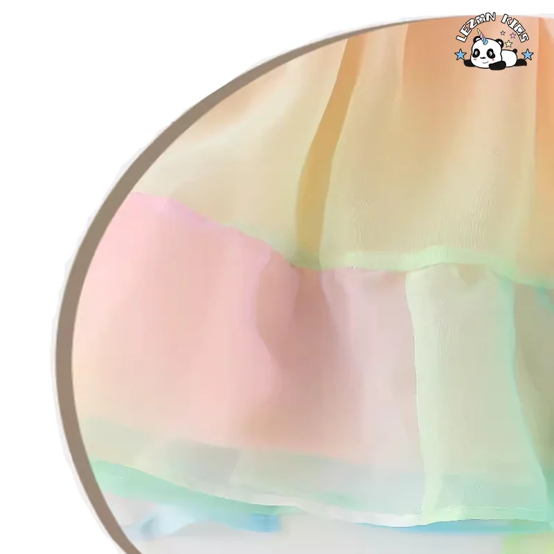 High Quality Summer Rimbow Dress Short Puff Sleeve Princess Girls Dress for 2 to 14T - Product Image