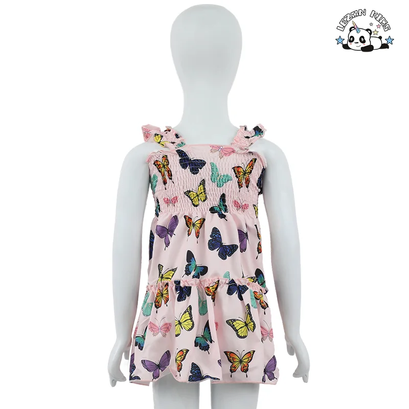 High Quality Summer Ruffle Halter Sleeveless Floral A-Line Dresses for Little Girls - Product Image