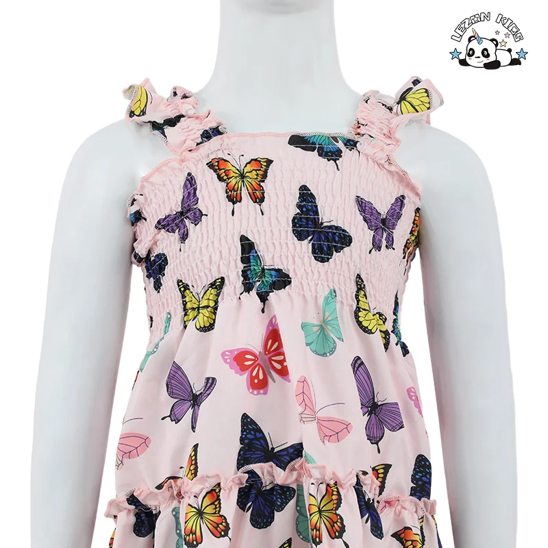 High Quality Summer Ruffle Halter Sleeveless Floral A-Line Dresses for Little Girls - Product Image