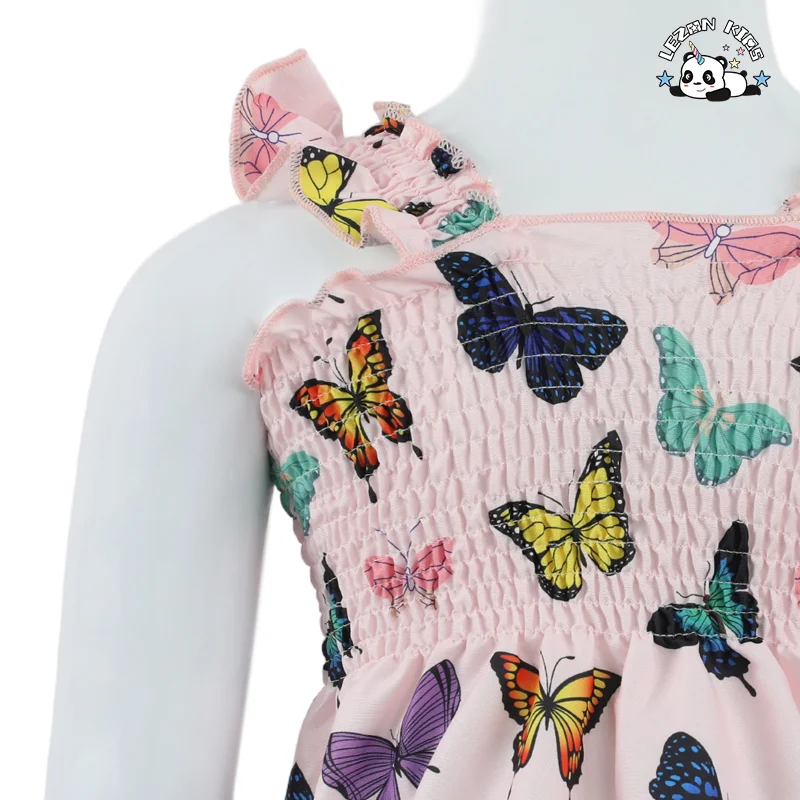 High Quality Summer Ruffle Halter Sleeveless Floral A-Line Dresses for Little Girls - Product Image
