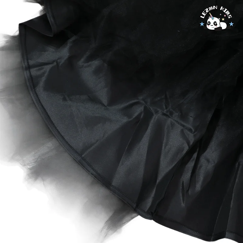 High-end Kid Girls Dress Princess Mesh Trailing Dress Black Sequin Evening Dress for Piano Performance - Product Image