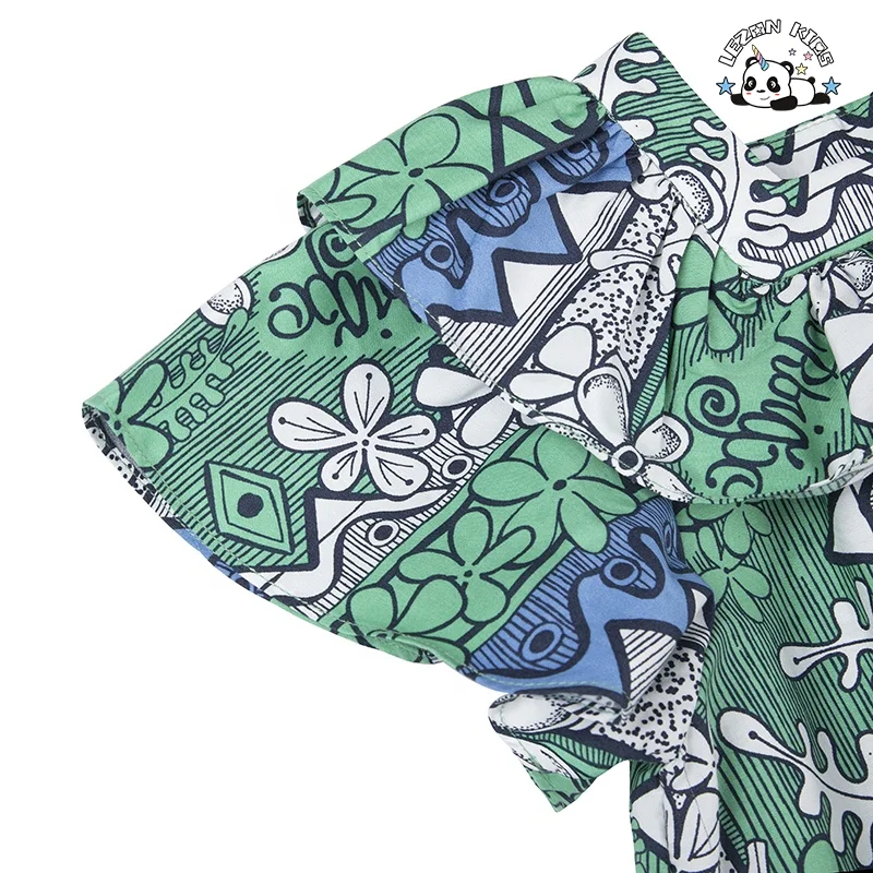 Holiday Style Floral Printed Kid Girls' Dress Summer Ruffled Flare Sleeved Cotton Dress for Girls - Product Image