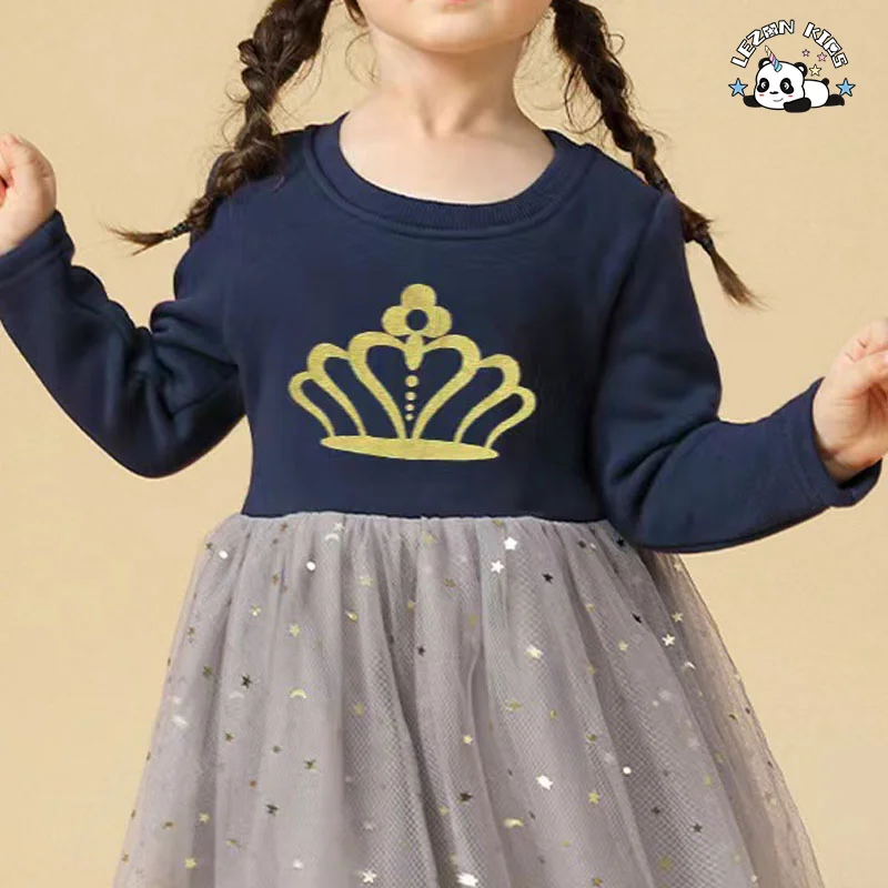 Hot Sale Long Sleeves Foil Gold Silver Tulle Rompers Toddler Girls Dresses for Kids - Product Image