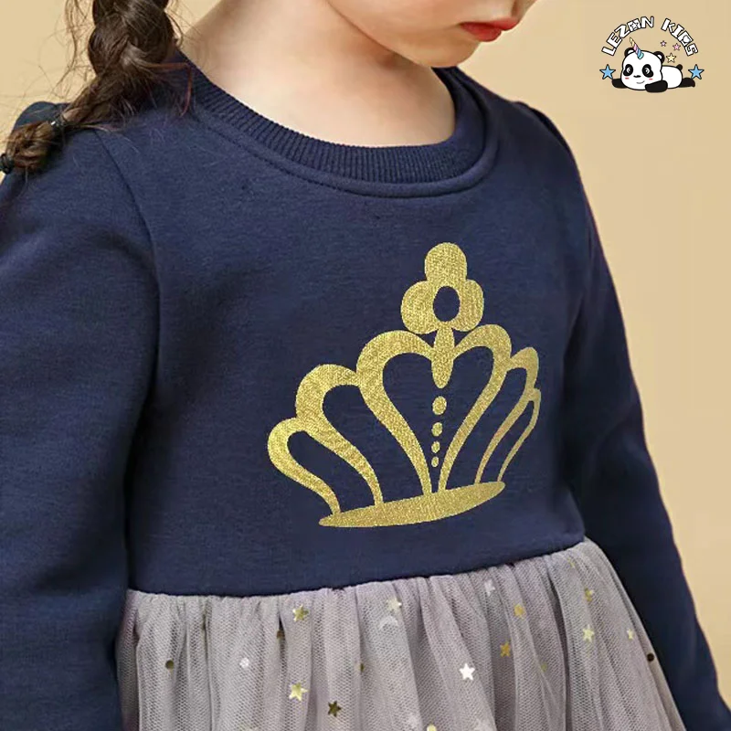 Hot Sale Long Sleeves Foil Gold Silver Tulle Rompers Toddler Girls Dresses for Kids - Product Image