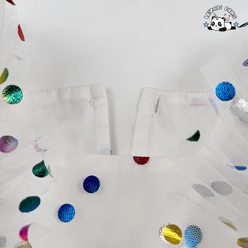 Venda Quente Vestidos de Tule de Alta Qualidade com Estampa de Folha de Arco-Íris e Manga Rúfol para Crianças Meninas - Product Image