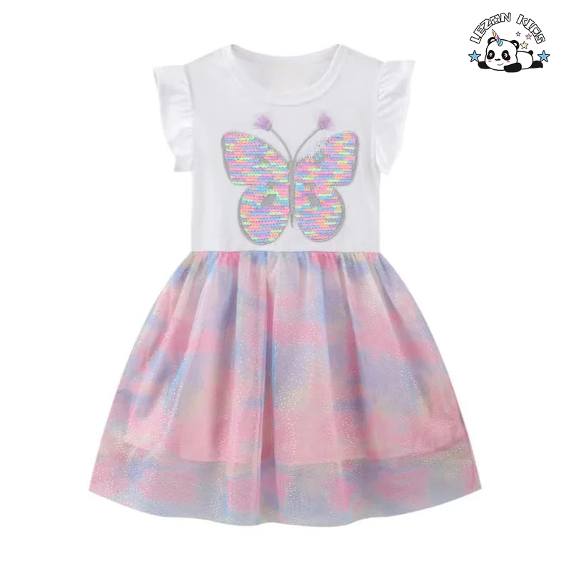 Hot Sale Short Sleeves Girls Princess Dresses for Kids Short Sleeve Tulle for Girls