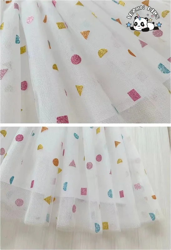 Hot Sale Sleeveless Party Dress Silver Foil Printing Tulle Fabric Girls Dress for Kids - Product Image