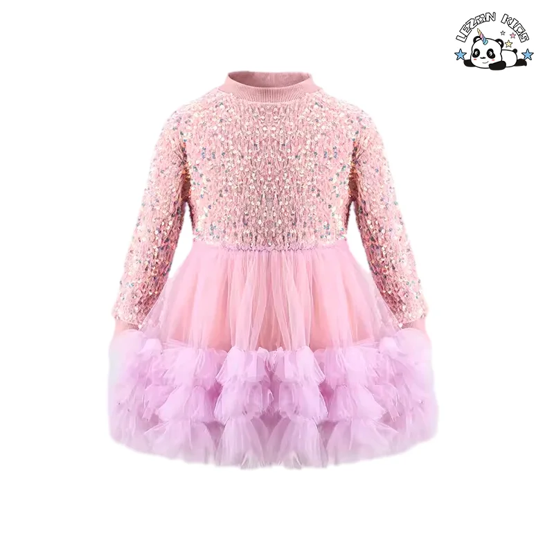Hot Sales Sequin Velvet Party Dresses for Girls Customized Logo Children's Clothing