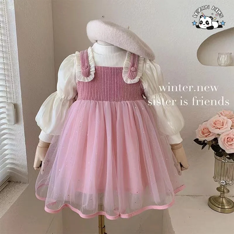 Vestidos Tutu de Malha de Tule com Lantejoulas e Mangas Longas para Meninas, Quentes para Outono - Product Image