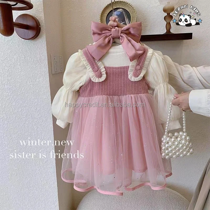 Vestidos Tutu de Malha de Tule com Lantejoulas e Mangas Longas para Meninas, Quentes para Outono - Product Image