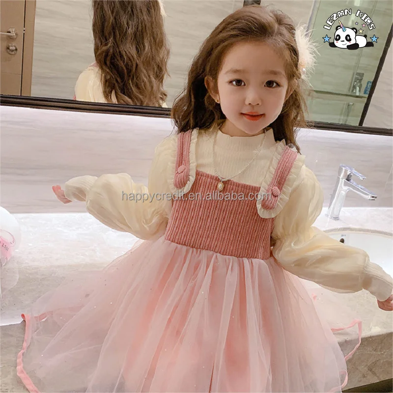 Vestidos Tutu de Malha de Tule com Lantejoulas e Mangas Longas para Meninas, Quentes para Outono - Product Image