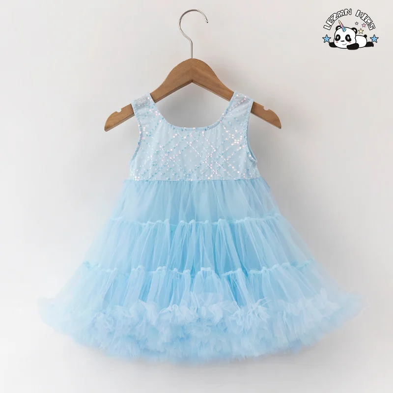 Hot Selling Sleeveless Sequin Super Fairy Bow Gauze Party Princess Girls Dress For 2-14T Kids - Product Image