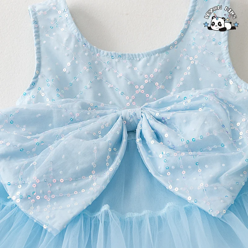 Hot Selling Sleeveless Sequin Super Fairy Bow Gauze Party Princess Girls Dress For 2-14T Kids - Product Image