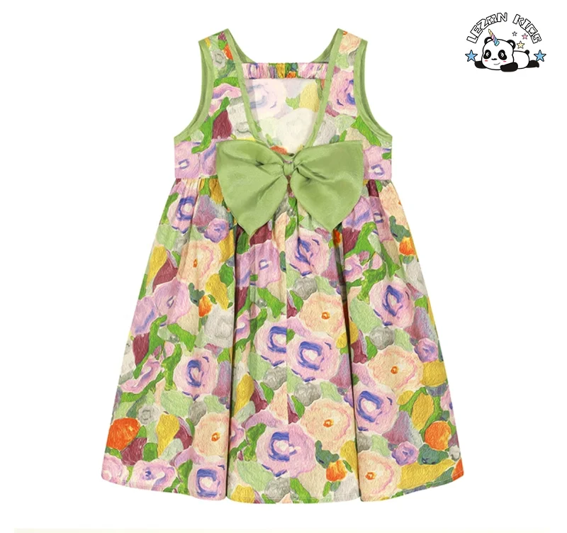 Kid Girls' Dress Customizable Summer New Fashion Colorful Printing Cotton Sleeveless Princess Dress for Girls - Product Image