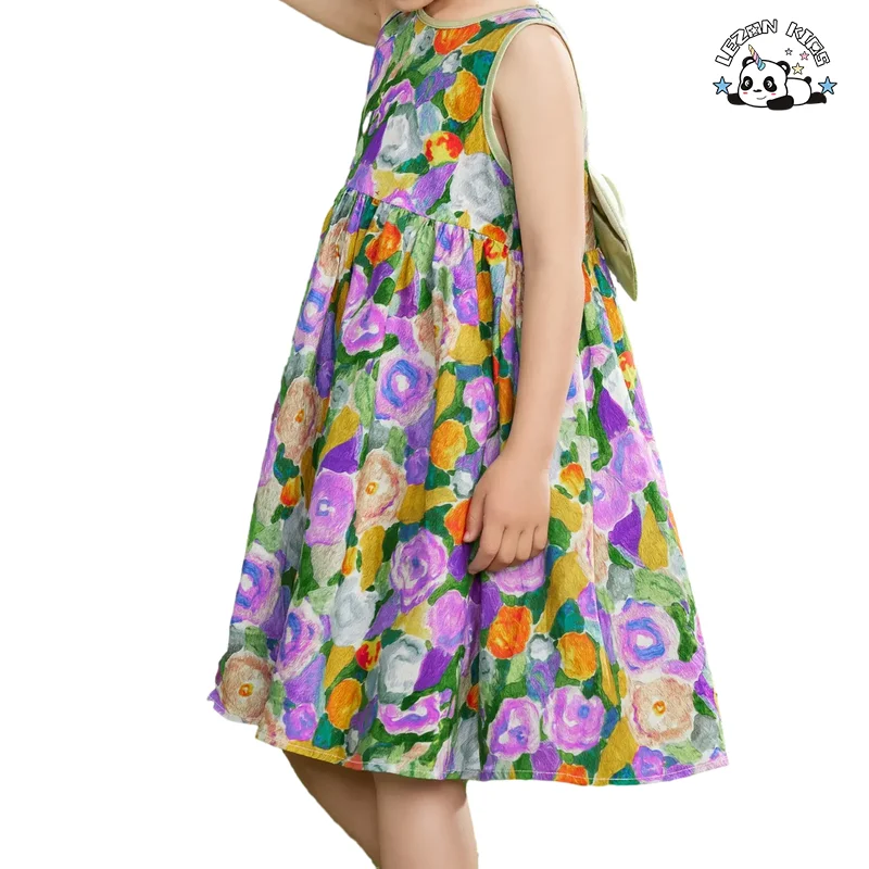 Kid Girls' Dress Customizable Summer New Fashion Colorful Printing Cotton Sleeveless Princess Dress for Girls - Product Image