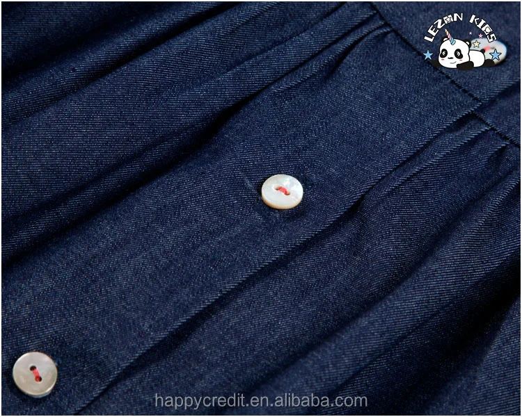 Roupas infantis manga curta smocking vestido de jeans azul para meninas - Product Image