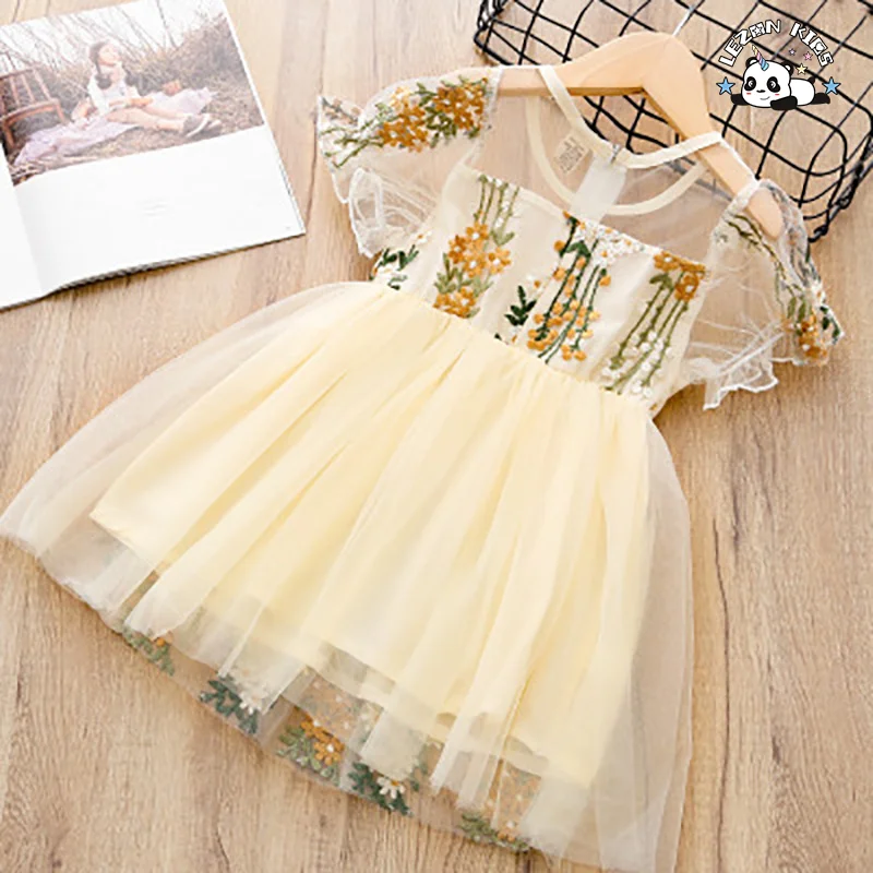 Kids Clothing Wholesale Summer Dress Girl Flower Embroidery Tulle Dresses for Kids Girls - Product Image