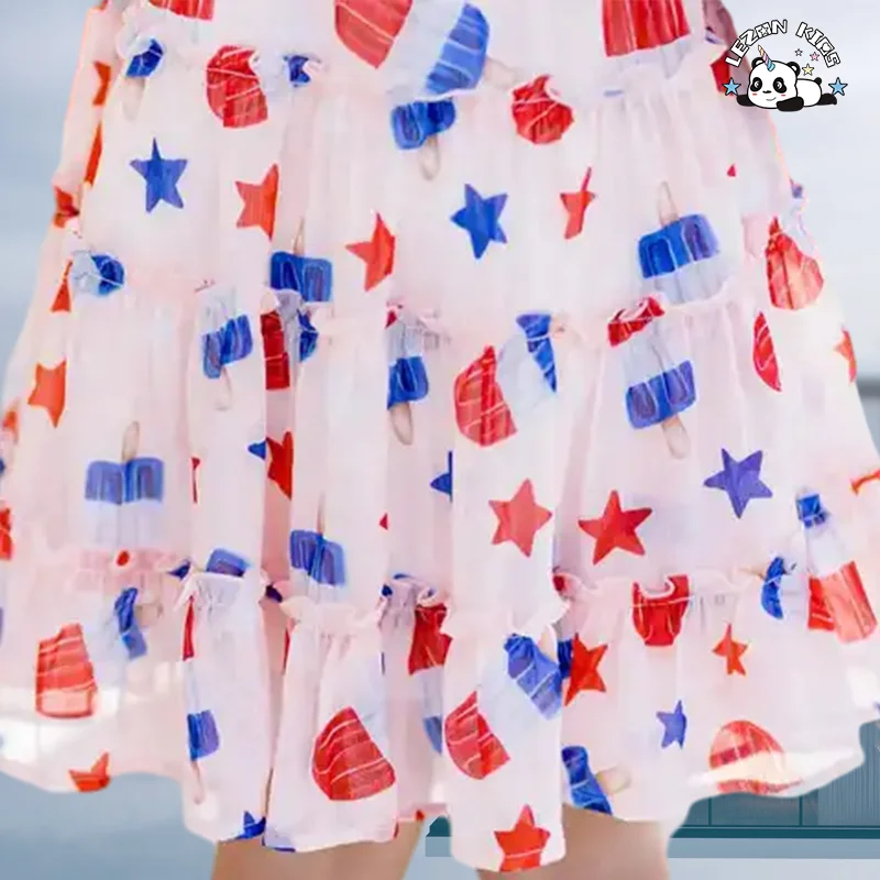 Vestido Floral Com Smocking Para Meninas Com Gola de Babados Verão Roupas Feitas à Mão para 2-14 anos - Product Image
