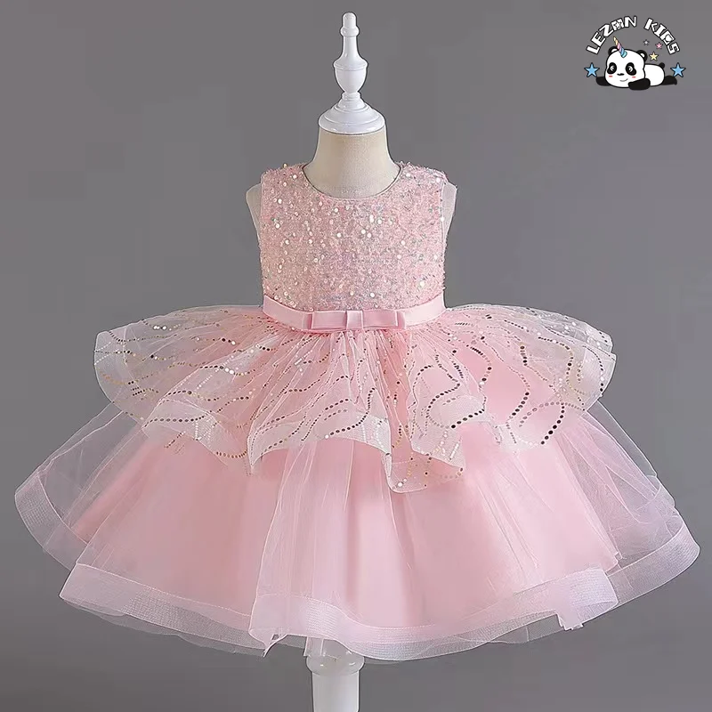 Latest Design Sparkling Sleeveless Dress Ivory Flower and Tulle Flower Girl Ball Gown Dress - Product Image