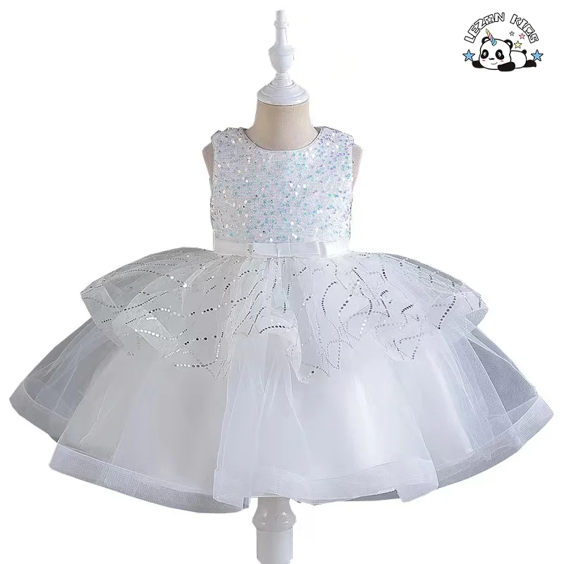 Latest Design Sparkling Sleeveless Dress Ivory Flower and Tulle Flower Girl Ball Gown Dress - Product Image