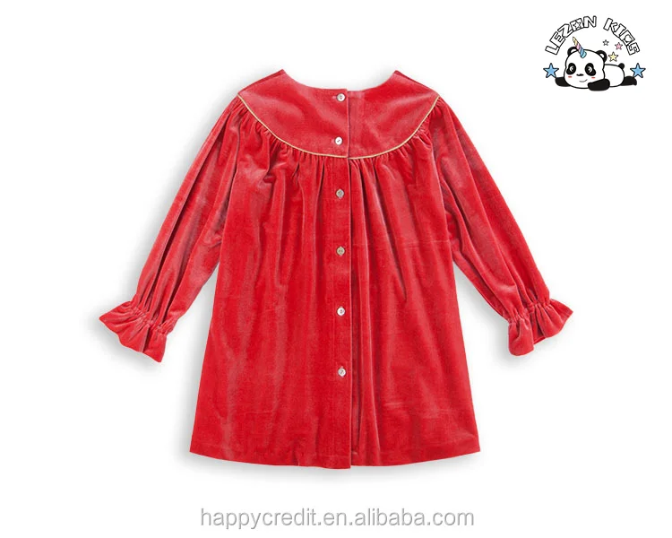 Latest Long Sleeves Silk Velvet Dress 2021 Baby Girl Party Dress Children Frocks Designs - Product Image