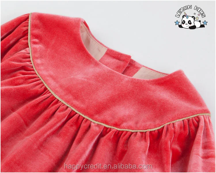 Latest Long Sleeves Silk Velvet Dress 2021 Baby Girl Party Dress Children Frocks Designs - Product Image