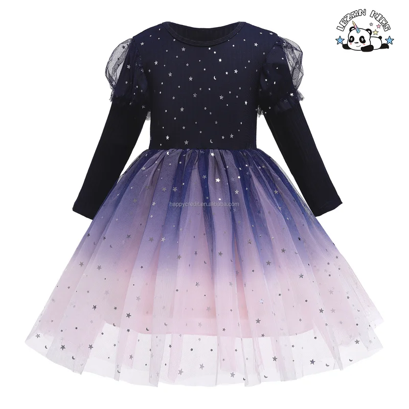 Long Sleeve Tulle Sequin Dresses for Kids High Quality Casual Girls Clothing for Party or Birthday Sizes 2-14 - Product Image