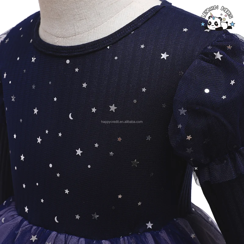 Long Sleeve Tulle Sequin Dresses for Kids High Quality Casual Girls Clothing for Party or Birthday Sizes 2-14 - Product Image