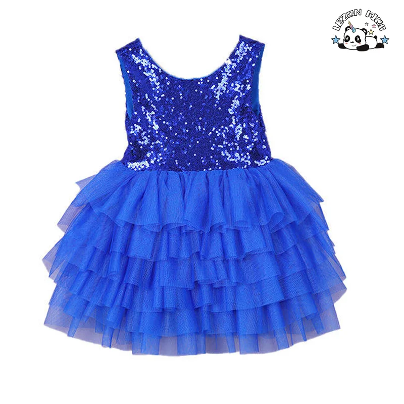 Chegada Nova Vestido de Meninas com Lantejoulas sem Manga e Laço Personalizado para Verão 2-14T