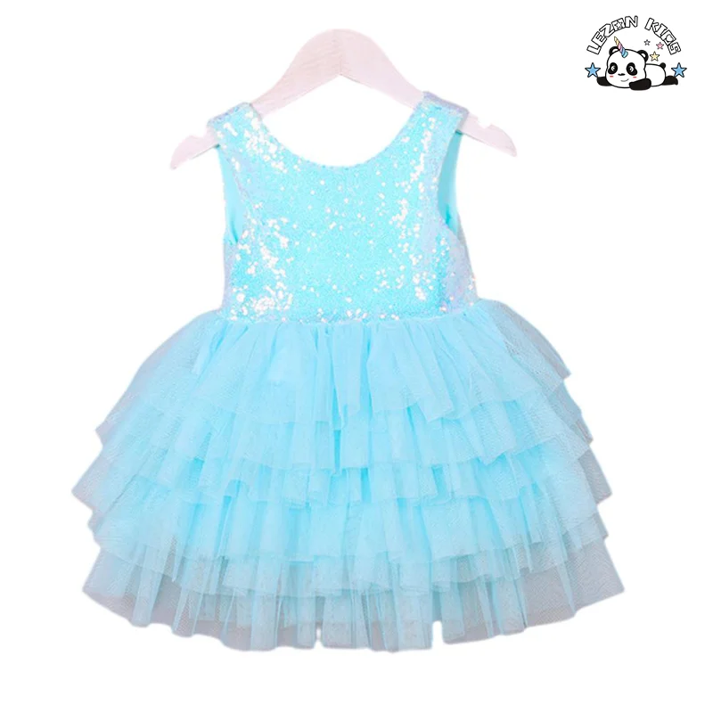 Chegada Nova Vestido de Meninas com Lantejoulas sem Manga e Laço Personalizado para Verão 2-14T - Product Image