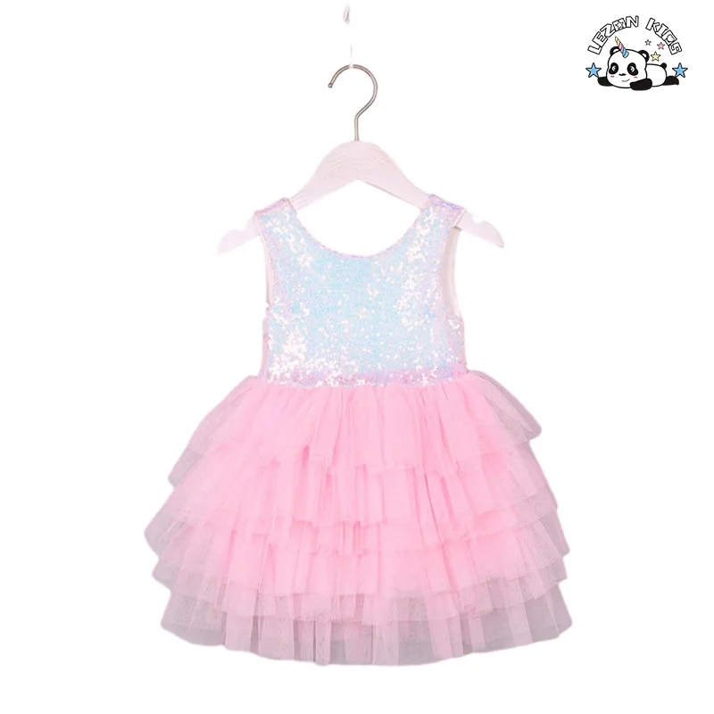 Chegada Nova Vestido de Meninas com Lantejoulas sem Manga e Laço Personalizado para Verão 2-14T - Product Image