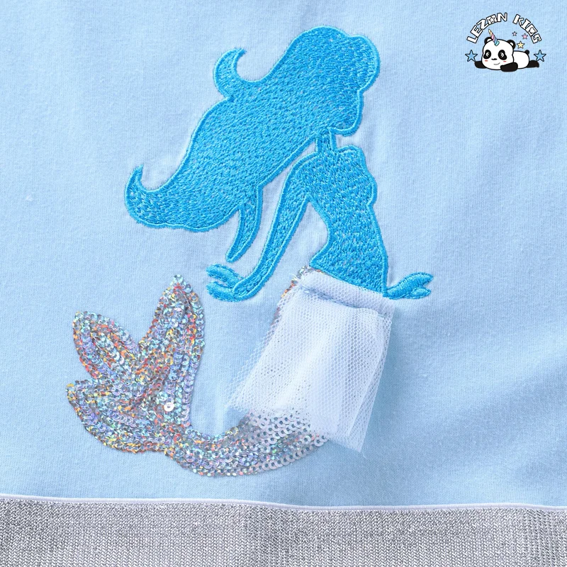 Chegada de Novas Meninas Vestidos de Sereia Impressos com Malha de Escama de Peixe de Algodão Verão Sem Mangas - Product Image