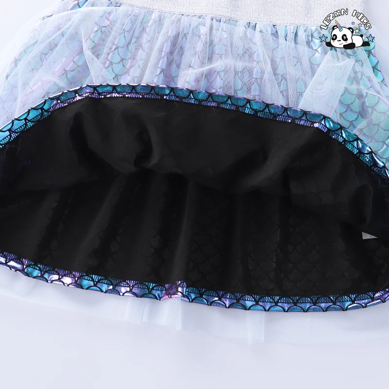 Chegada de Novas Meninas Vestidos de Sereia Impressos com Malha de Escama de Peixe de Algodão Verão Sem Mangas - Product Image