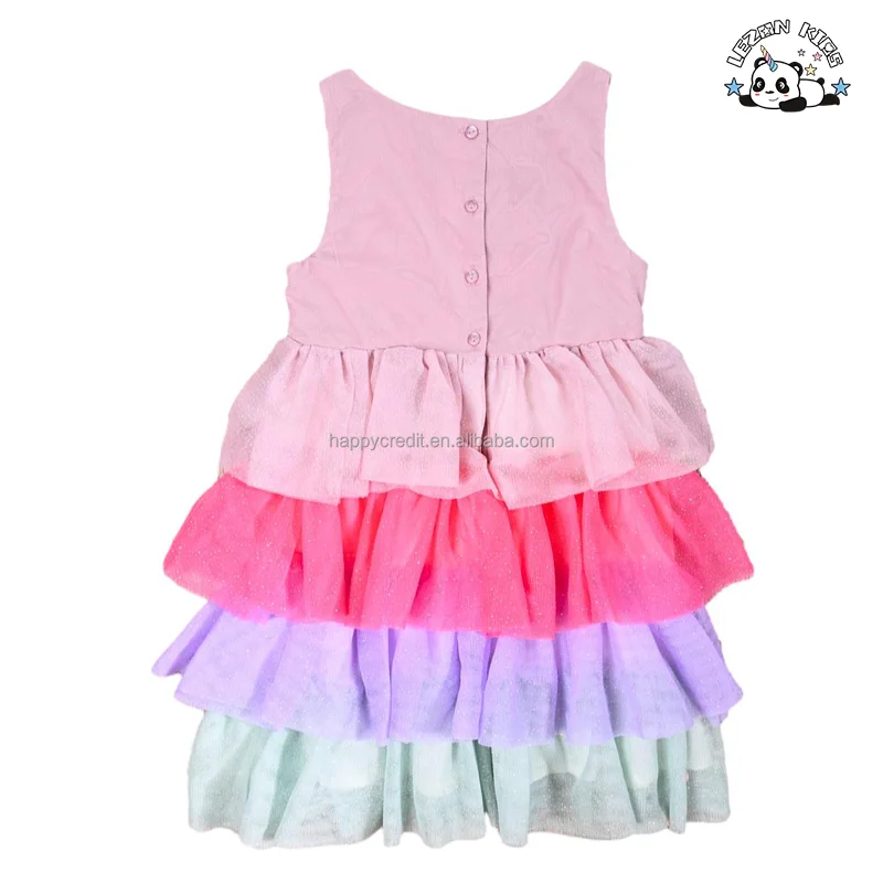 New Arrival Summer Sleeveless Pink Girls Sequin Layered Tulle Tutu Dresses for Girls Kids - Product Image