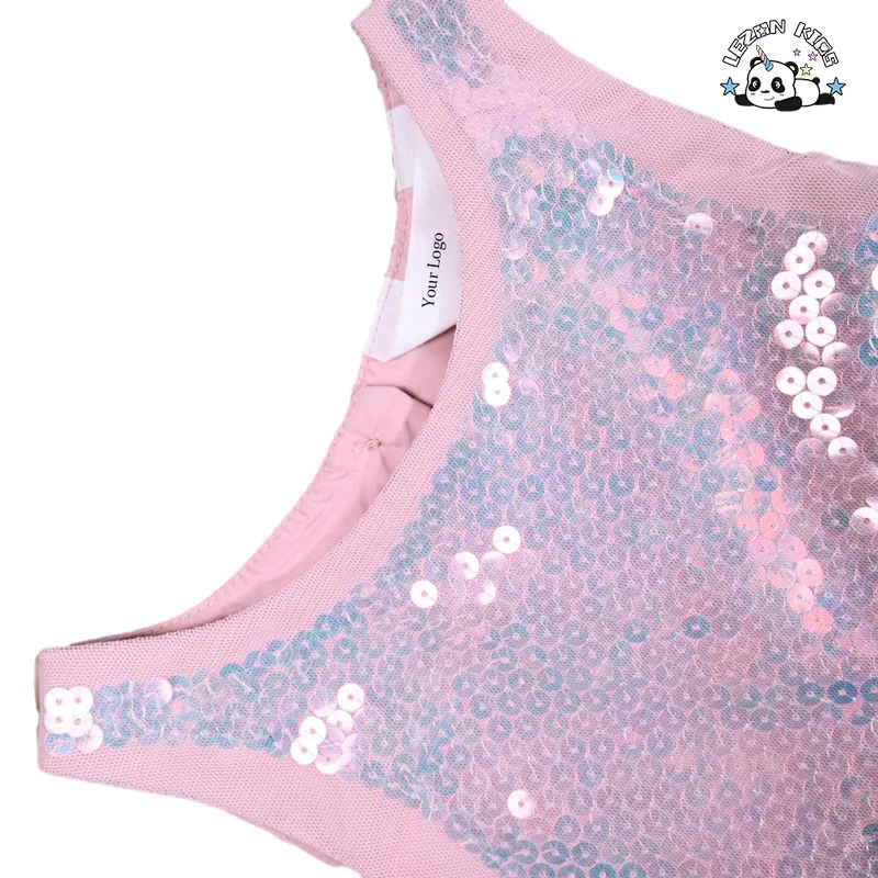 New Arrival Summer Sleeveless Pink Girls Sequin Layered Tulle Tutu Dresses for Girls Kids - Product Image