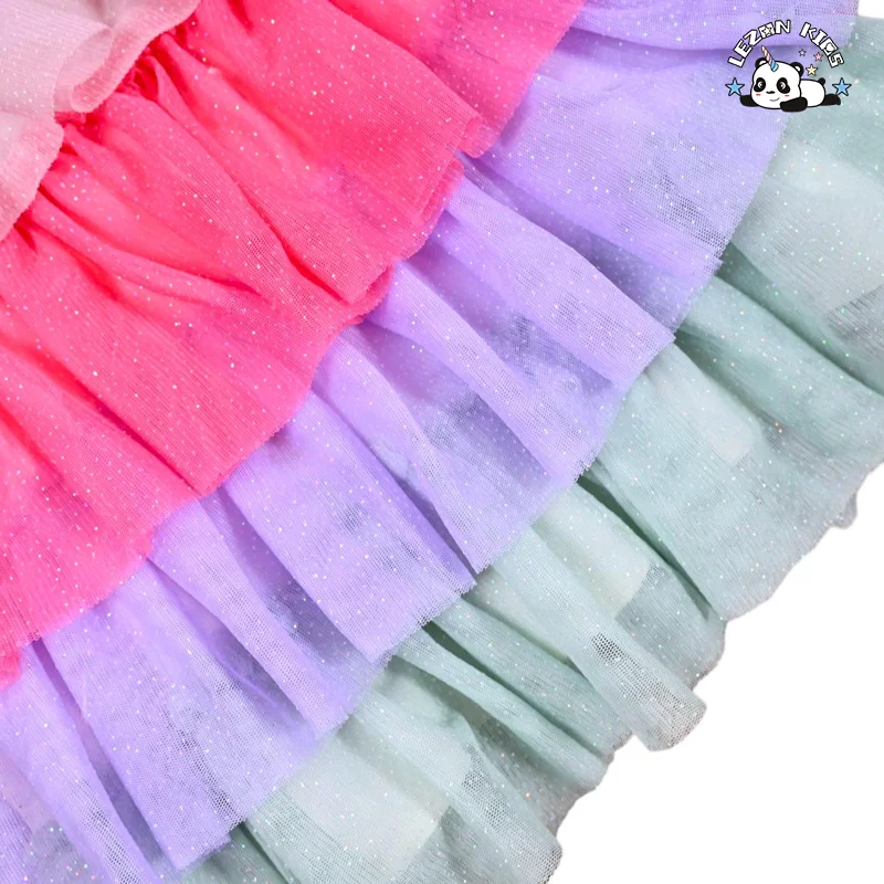New Arrival Summer Sleeveless Pink Girls Sequin Layered Tulle Tutu Dresses for Girls Kids - Product Image