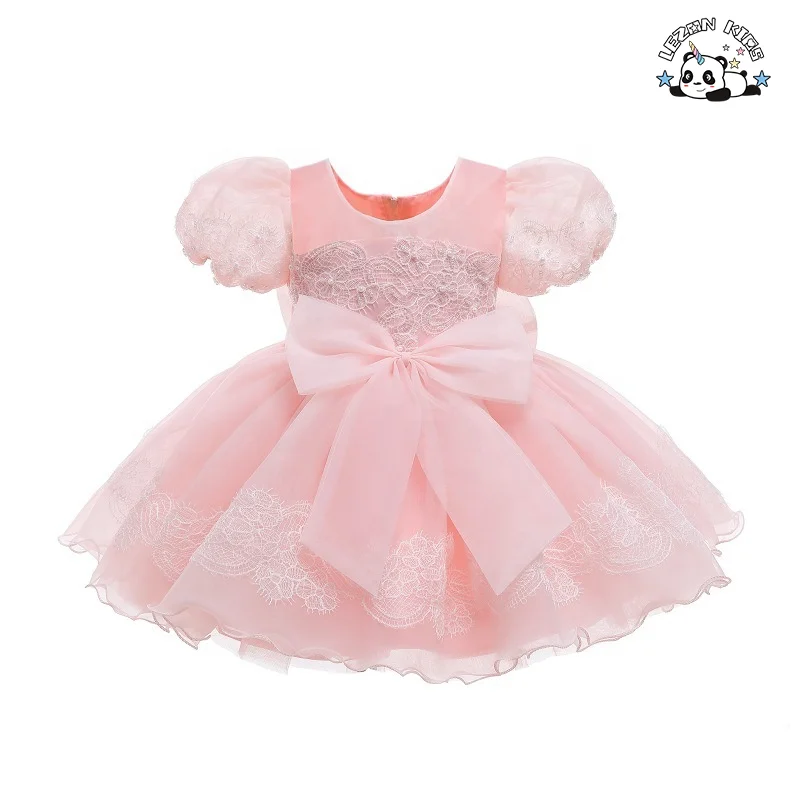 New Baby Girls Dress Flower Kids Church Dresses Children puff  sleeve Party Frock Wear girl dress