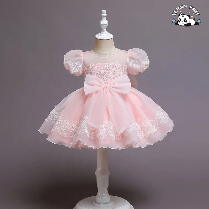 New Baby Girls Dress Flower Kids Church Dresses Children puff sleeve Party Frock Wear girl dress - Product Image