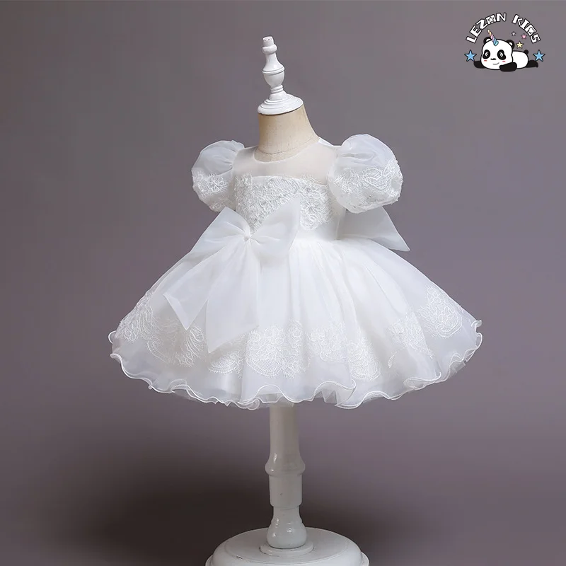 New Baby Girls Dress Flower Kids Church Dresses Children puff sleeve Party Frock Wear girl dress - Product Image