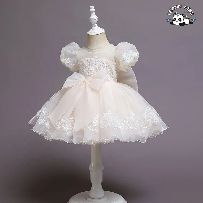 New Baby Girls Dress Flower Kids Church Dresses Children puff sleeve Party Frock Wear girl dress - Product Image