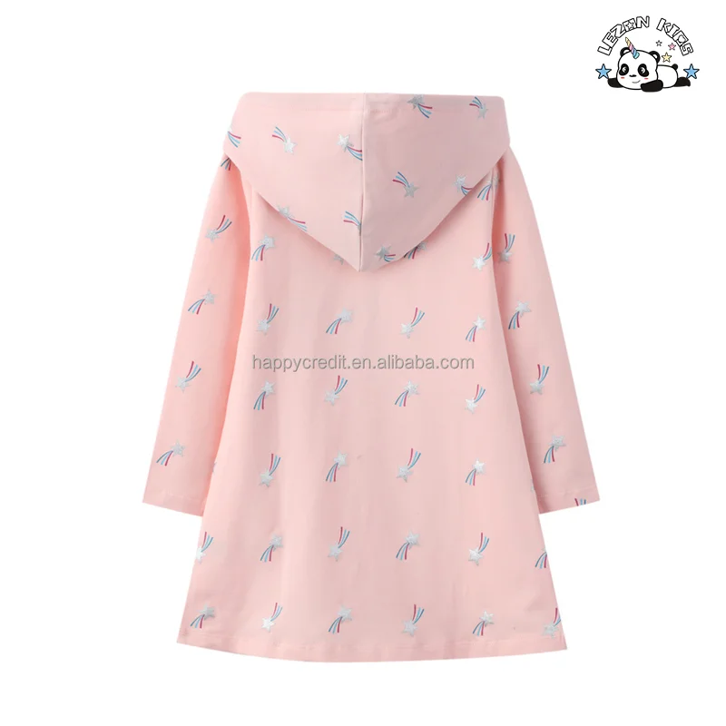 New Casual Sequined Embroidery Cotton Hoodies Dresses for Kids Girls of 6-12 Years Old - Product Image